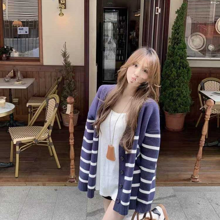 Striped Knitted Cardigan Women's European And American Loose