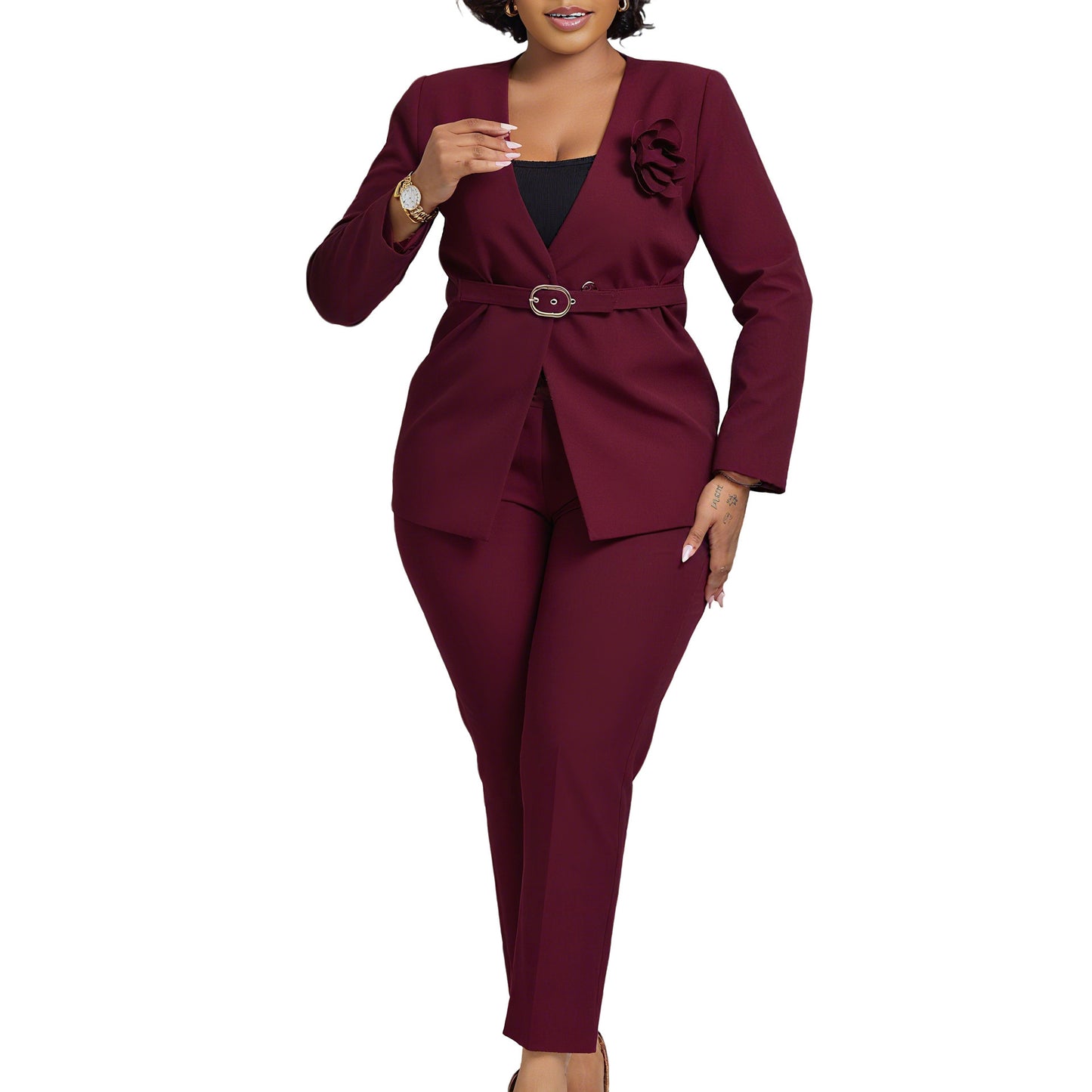 Solid Color Fashion Suit Pants Two-piece Set