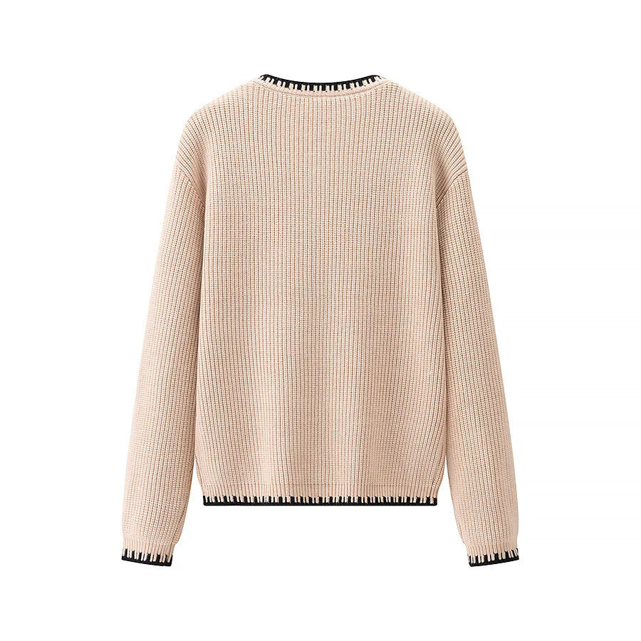 Women's Design Color Matching Button Knitted Long Sleeve Sweater Coat