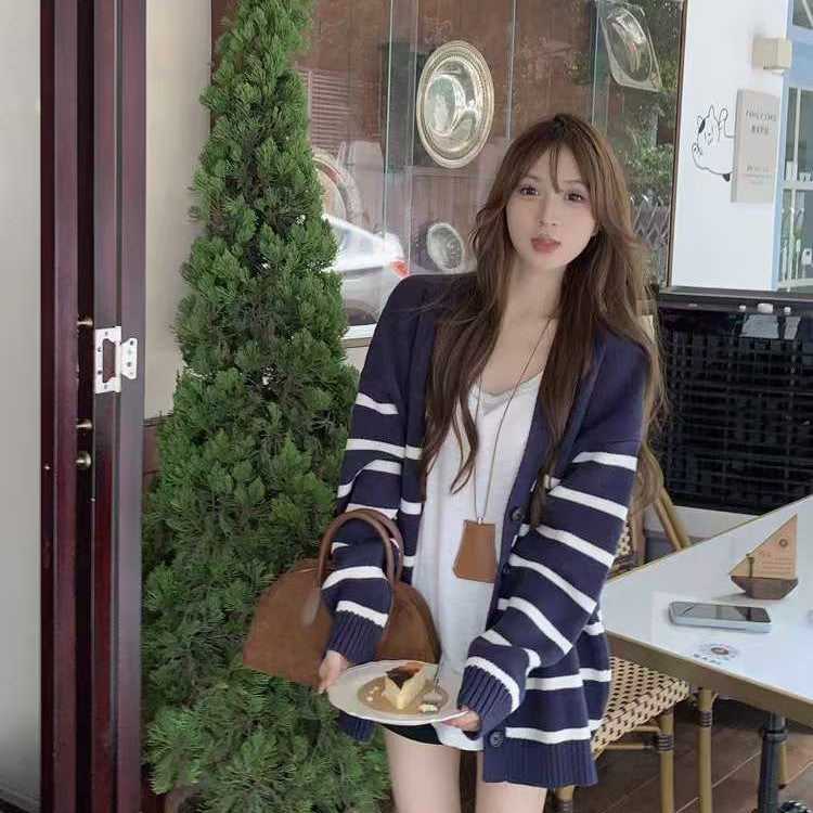 Striped Knitted Cardigan Women's European And American Loose