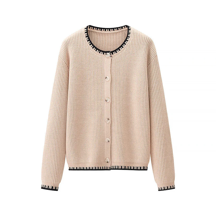 Women's Design Color Matching Button Knitted Long Sleeve Sweater Coat