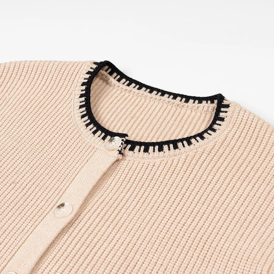 Women's Design Color Matching Button Knitted Long Sleeve Sweater Coat